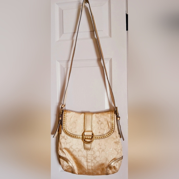 Coach Gold Studded Lurex Crossbody #12852 Excellent Condition - Picture 3 of 13